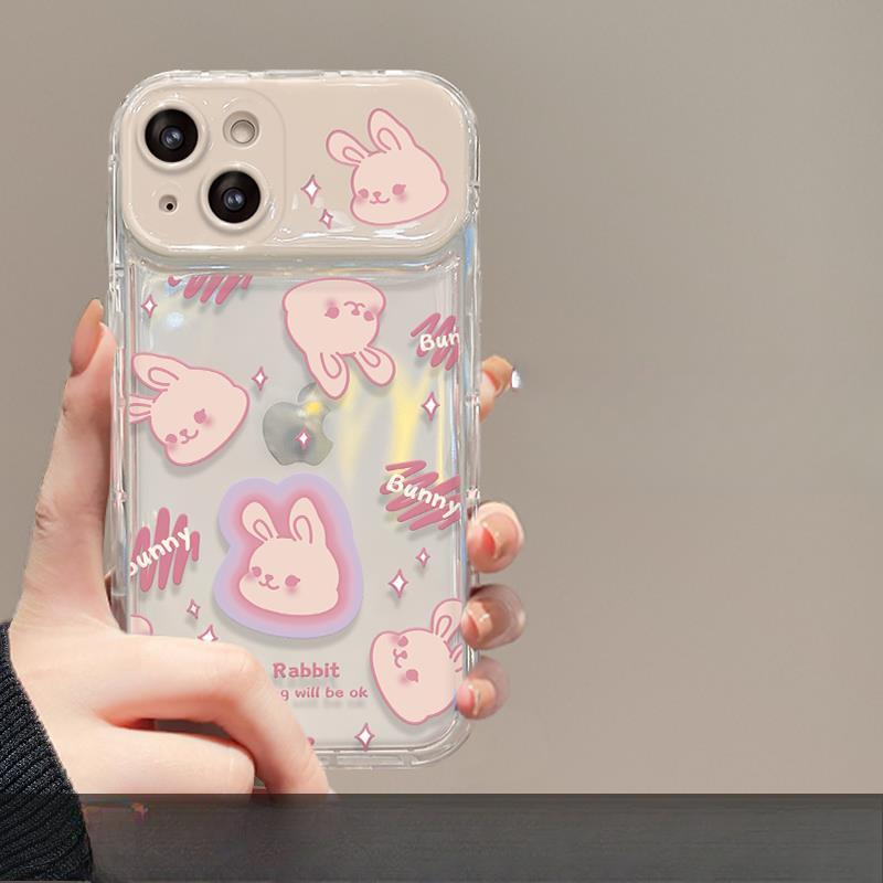Suitable for Huawei P60 Mobile Phone Case Mate50pro Cute Rabbit Flip Mirror Hanging Chain Honor 90 Transparent Silicone