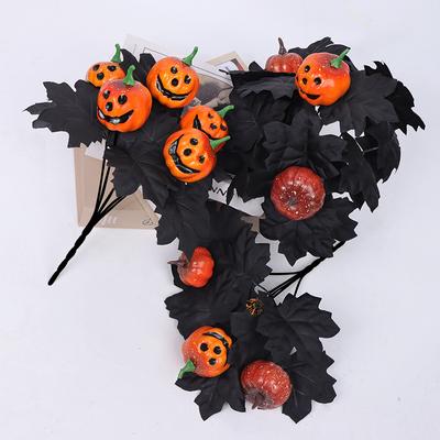 Black Maple Leaf Bundle Halloween Decoration Grimace Pumpkin Bouquet Dining Table Flower Arrangement Halloween Decoration Black