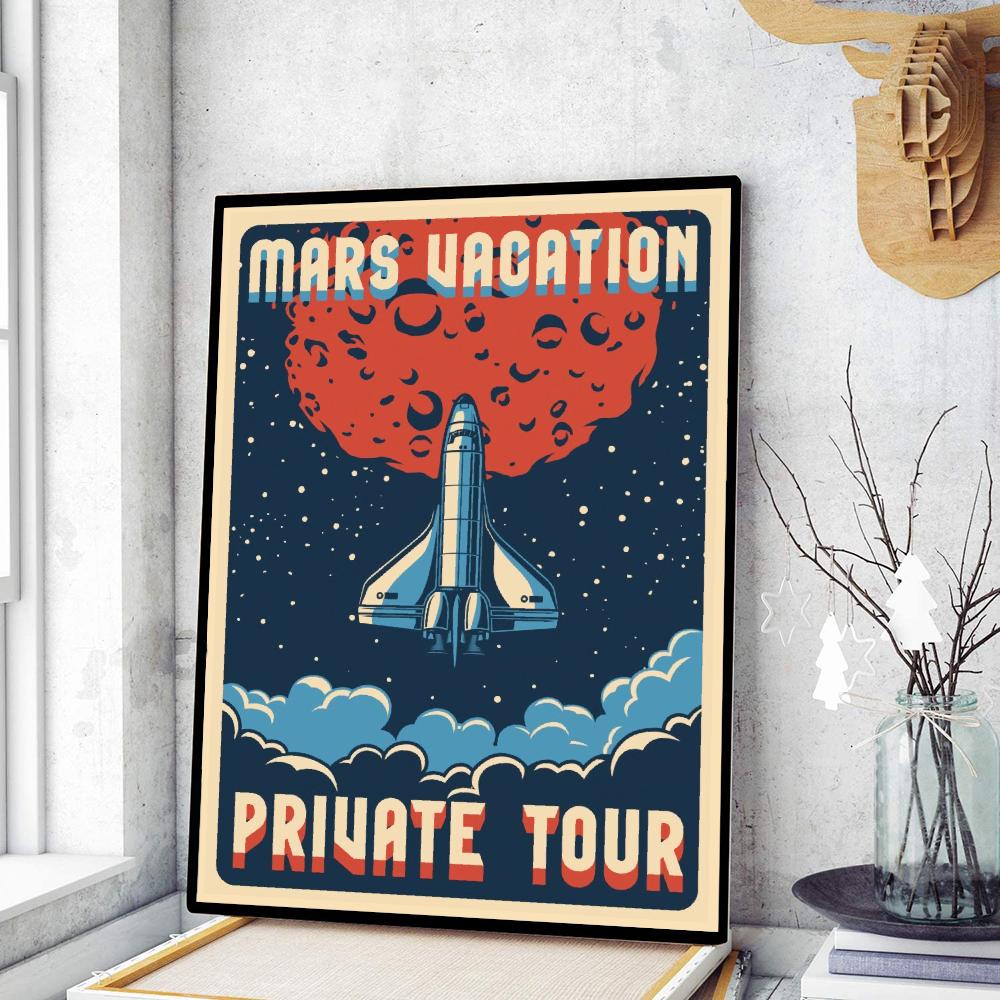 

Космический ретро-постер с изображением пришельцев, путешествий и пейзажей, липкие постеры из фильма, ретро-наклейка из крафт-бумаги, настенная живопись для бара и кафе своими руками 21cm×30cm NoFrame