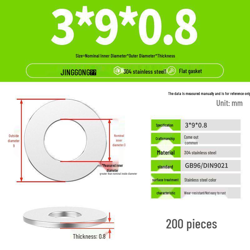 Zesílená plochá podložka/distanční kroužek z nerezové oceli 304 M4 M5 M6 M8