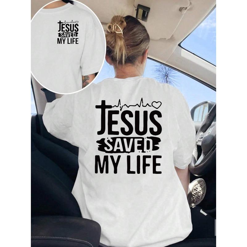 

Double Floral Print, Front And Back Printed Short Sleeves Save Me, Christian Print Round Neck Women S Casual Short-Sleeved Top - Comfortable Fit, S белый