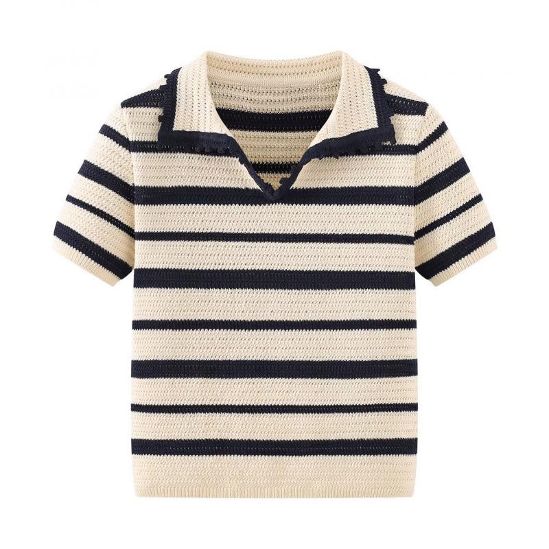 Spring 2026 European & American Style Color Block Stripe Knit Top Large
