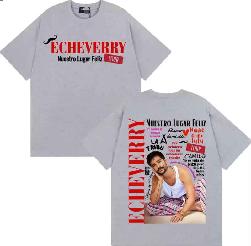 

Camilo Echeverry Ncestro Lugar Feliz Tour 2025 Merch T-shirts for Men Women Vintage High Street Pure Cotton Short Sleeve T Shirt S разноцветный