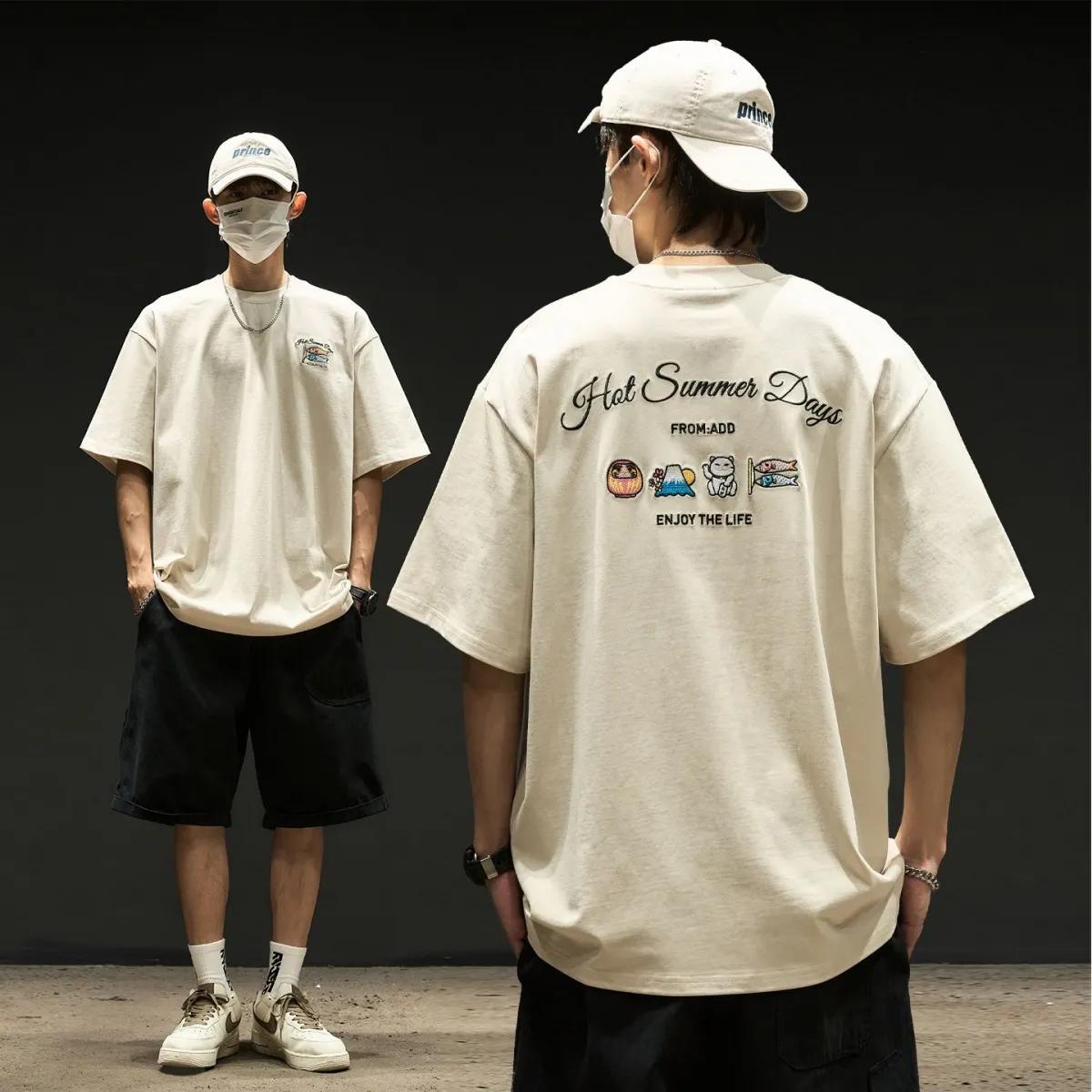 

Men s Beige Oversized Short Sleeve T-Shirt With Cartoon Print And Letter Pattern Casual Streetwear Top L бежевий