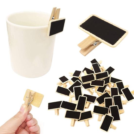 

50Pcs Mini Chalkboard Signs Wooden Clip Reserved Table Signs Cute Mini Message