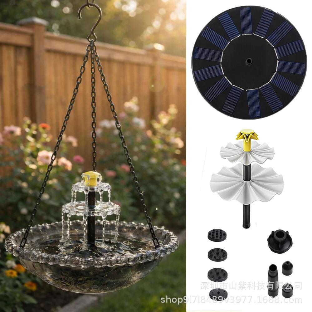 

Solar Cascade Hanging Bird Bath Fountain for Bird Feeding and Bathing, Outdoor Garden Hummingbird Feeder Tray сірий