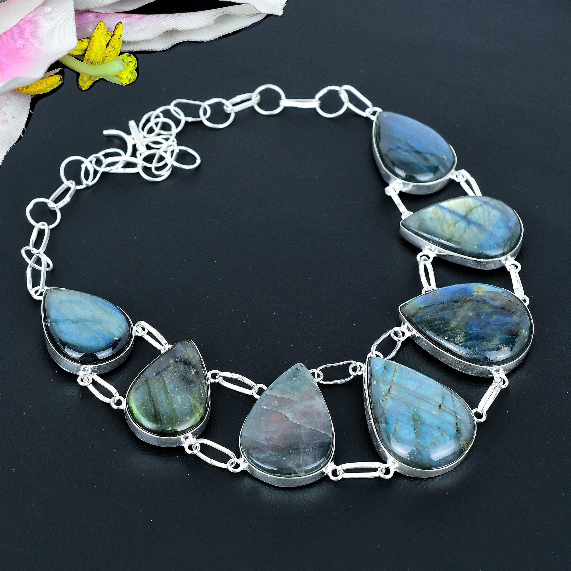 

Labradorite Gemstone Handmade 925 Sterling Silver Jewelry Necklace 18 KG-1968