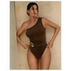Cikini Brown Swimsuit Metal Jewelry One Shoulder Vacation Style One-Piece Summer Beach Swimwear Bathing Suit For Women