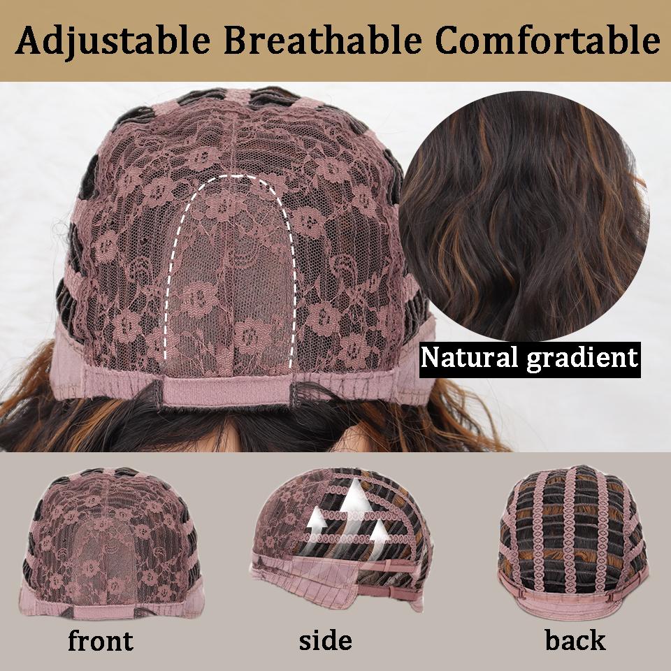 XINRAN Synthetic Ombre Curly Wig Brown Gold Gradient Middle Part Wig Natural Heat-resistant Role-playing Wig Suitable for Women