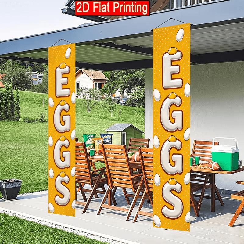 2D Flat, 2pcs 2D Flat Egg Shop Sign Theme, 30.48x179.83 cm Polyester Door Couplet, Egg Shop Sign Design, Suitable for Store Advertising, Outdoor Court