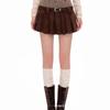 2025 Autumn High Waist Pleated Knit-Corduroy Skirt with Belt