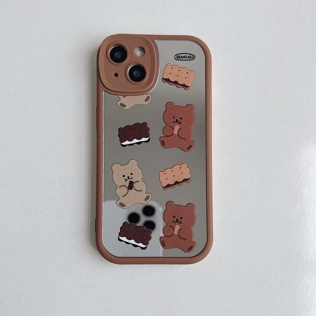 

Ins Biscuit Cartoon Shell для Iphone 11 12 Promax 14 Pro Max Plus Xsmax Xr X 13, милый чехол для телефона в стиле ретро с медведем, зеркальный чехол Conque for iphone 11PROMAX