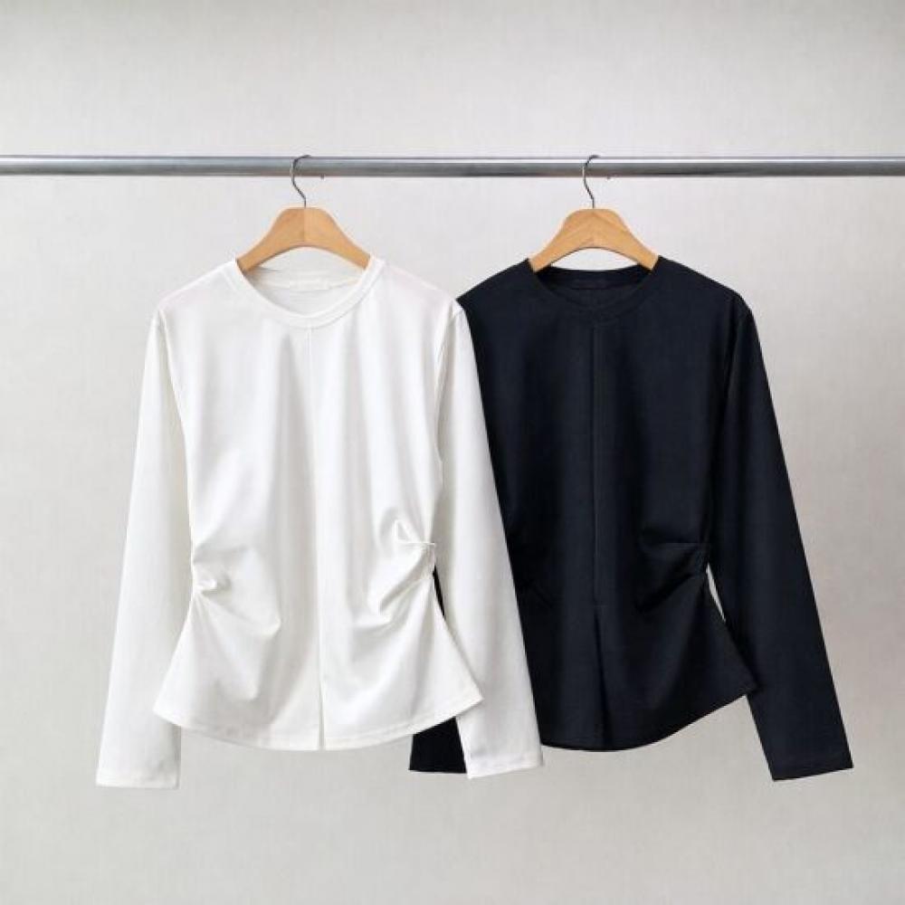 Mizqz F L Size Long sLeeve Side Shirring sLiT sLim FiT T shirT