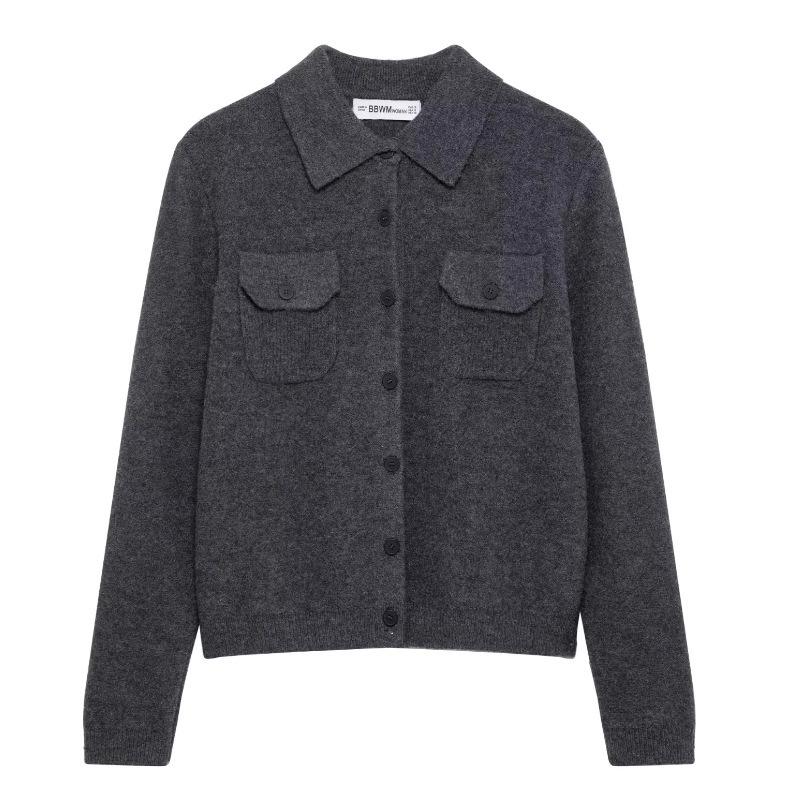 

TAOP&ZA Женский вязаный короткий жакет на раннюю весну с отложным воротником и деталями карманов Large