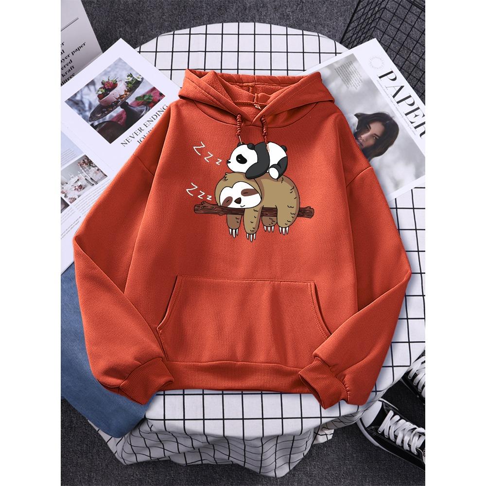 Panda Lying On A Sloth Prints Women Sweatshirt Autumn Warm Hooded Casual Fashion Hoodies All-Match Sportswear