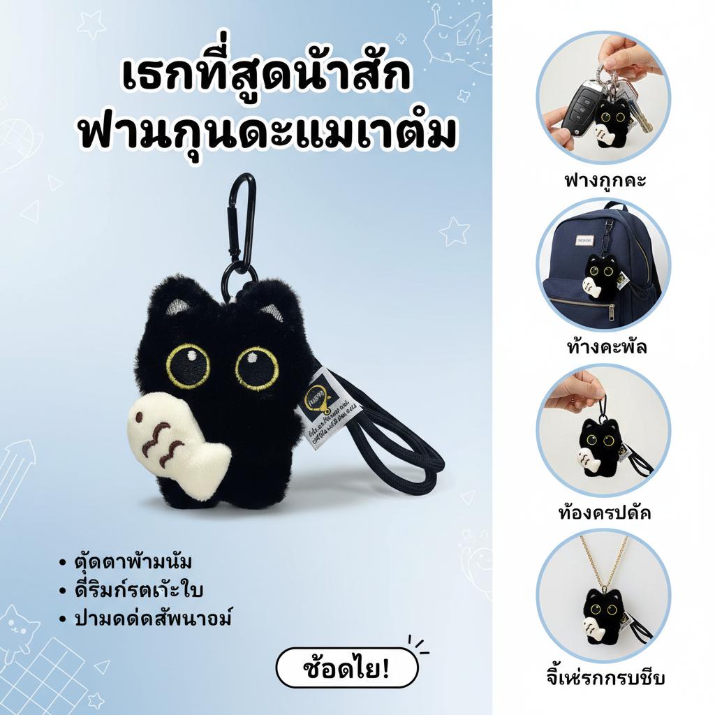 Cute Cartoon Plush Black Cat Keychain Bag Pendant Decoration Keychain Charms Car Keyring Accessories For Women Couples Gift