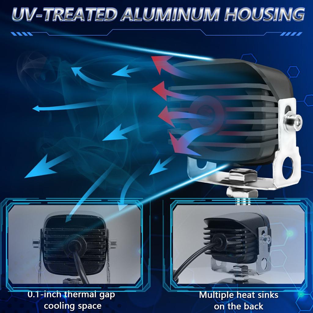 2Pcs Motorcycle LED Spotlight IP68 Waterproof High Low Beam Headlight for Off Road Electric Vehicles