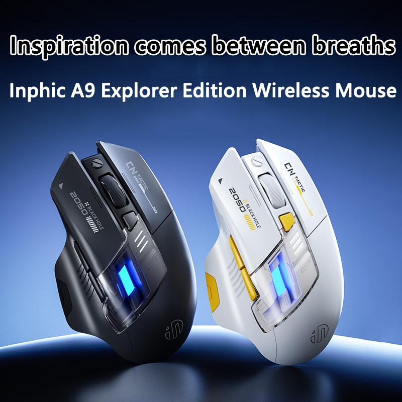 Inphic A9 Explorer Kabellose Gaming-Maus 500mA Akkuanzeige Ergonomie Bluetooth Büro-Maus für PC Laptop