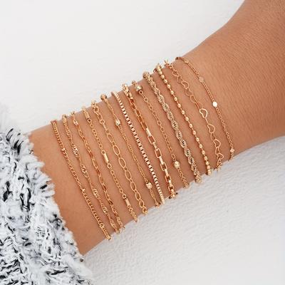 Armbänder Basic Stapelbar Modeschmuck Modisch Und Schlicht Für Für Frauen Hohl Mehrere Sets Perfektes Geschenk Liebesherz 13 STÜCKE/Set