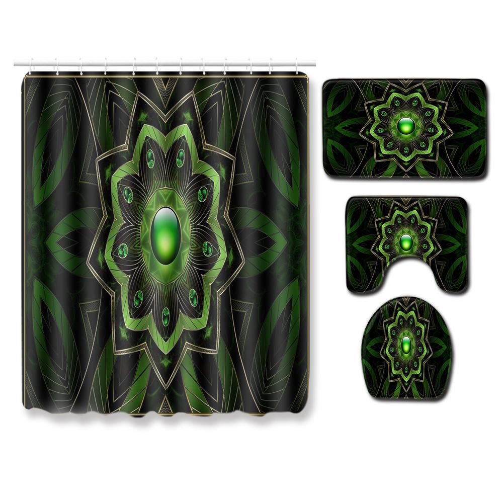 Cool Pattern Shower Curtain Floor Mat Combination Four-Piece Set Bathroom Toilet Carpet Mat Foot Mat