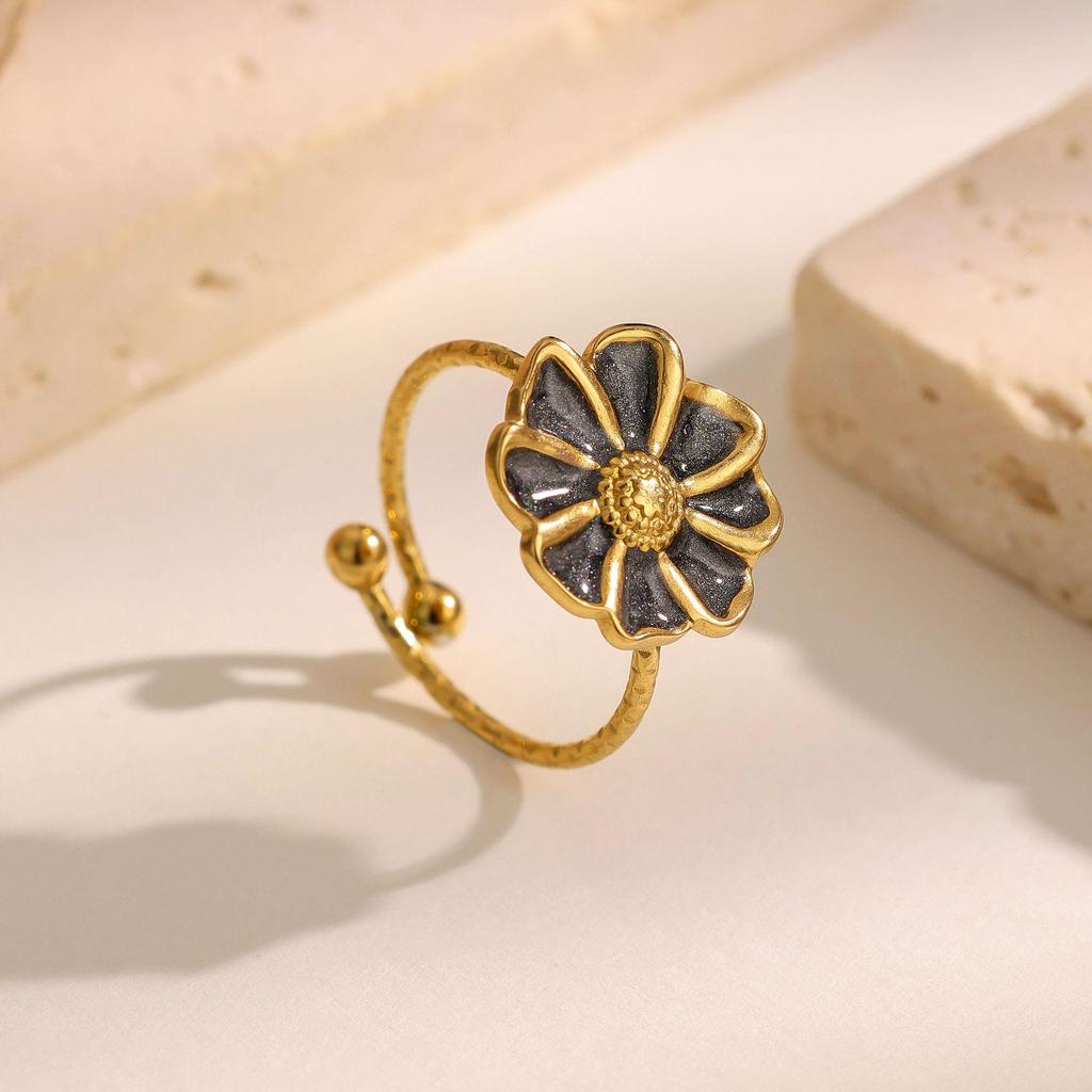 Anello da Donna in Acciaio Titanio Personalizzato con Fiore: Regolabile, Design Lusso Leggero
