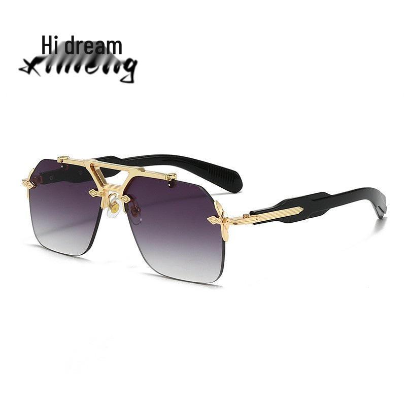 Classic Double Beam Metal Aviator Sunglasses - Retro European & American Frameless Design with UV Protection