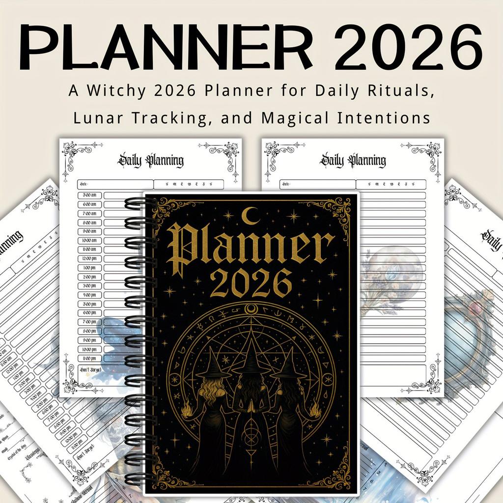 Witch-themed Project Notebook Daily Organizer With Ritual Tips Lunar Astrology Spiral Notebook