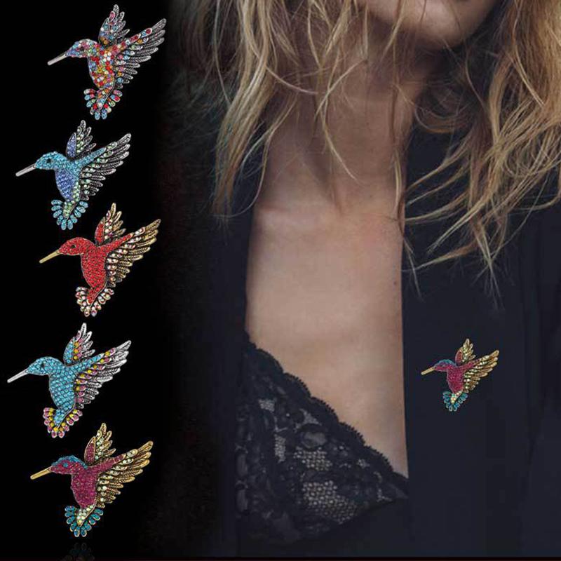 Nouveau strass coloré colibri broche animaux broches pour les femmes mode Vintage Corsage poitrine broche manteau écharpe vêtements broches