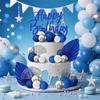 Blue White Silver Balls Cake Toppers Boho Cake Topper Blue Cake Decorations for Birthday Baby Shower Gender Reveal Party