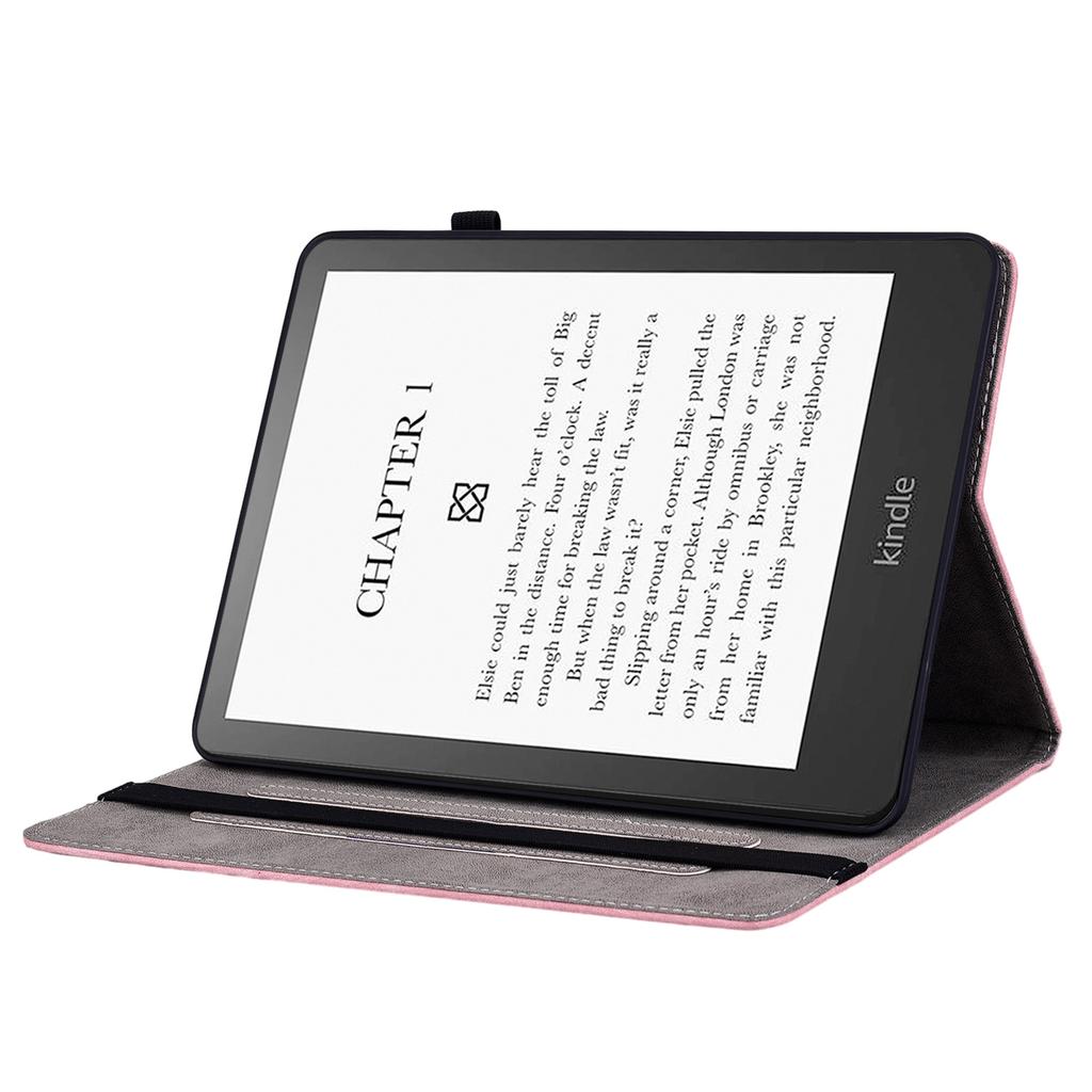 For Amazon Kindle Paperwhite (2024)/Kindle Colorsoft Leather Case Card Holder Rose Flower E-Reader Cover