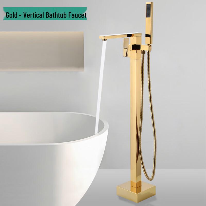 Gold Square Floor-Standing Bathtub Faucet