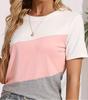 Basic Loose-Fit Color-Blocked T-Shirt, Casual Short-Sleeve Round-Neck T-Shirt, Casual Everyday Top, Women's Clothing