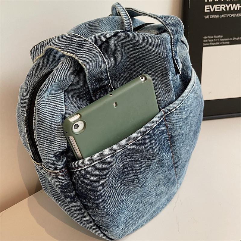 Runde Jeans-Tasche mit Schleife für Damen Streetwear Mode Große Kapazität Lässige Geldbörse