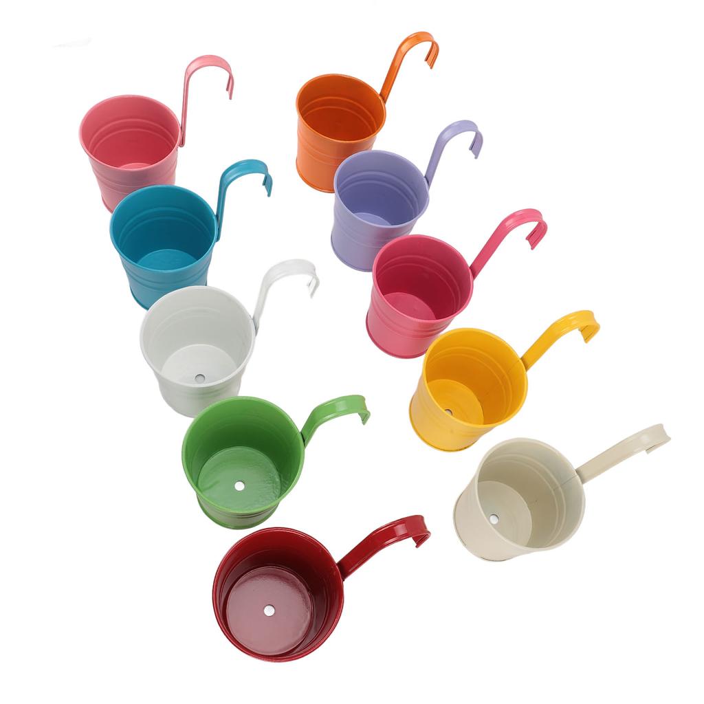 10Pcs Hanging Flower Pots Iron Decorative Detachable Hanging Garden Pots with Drainage Holes for