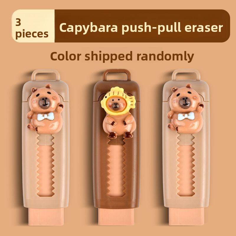 

3pcs Capybara Retractable Eraser Kawaii Cute Korean Stationery Random Color School Office Supply