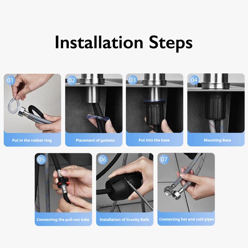 Kitchen Faucet with Pull Down Sprayer Head 360 Rotation Hot and Cold Water Silver Black Pull-out Kitchen Sink Faucet Single Hole
