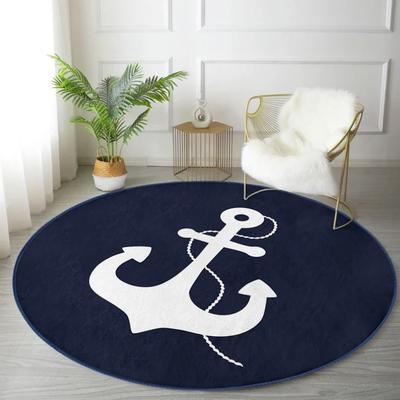 Runder Teppich mit Maritim-Motiv, Anker-Musterdruck, Moderne Heimdekoration, Rutschfeste Kreismatte, Nautische Wasserabsorbierende Fußmatte