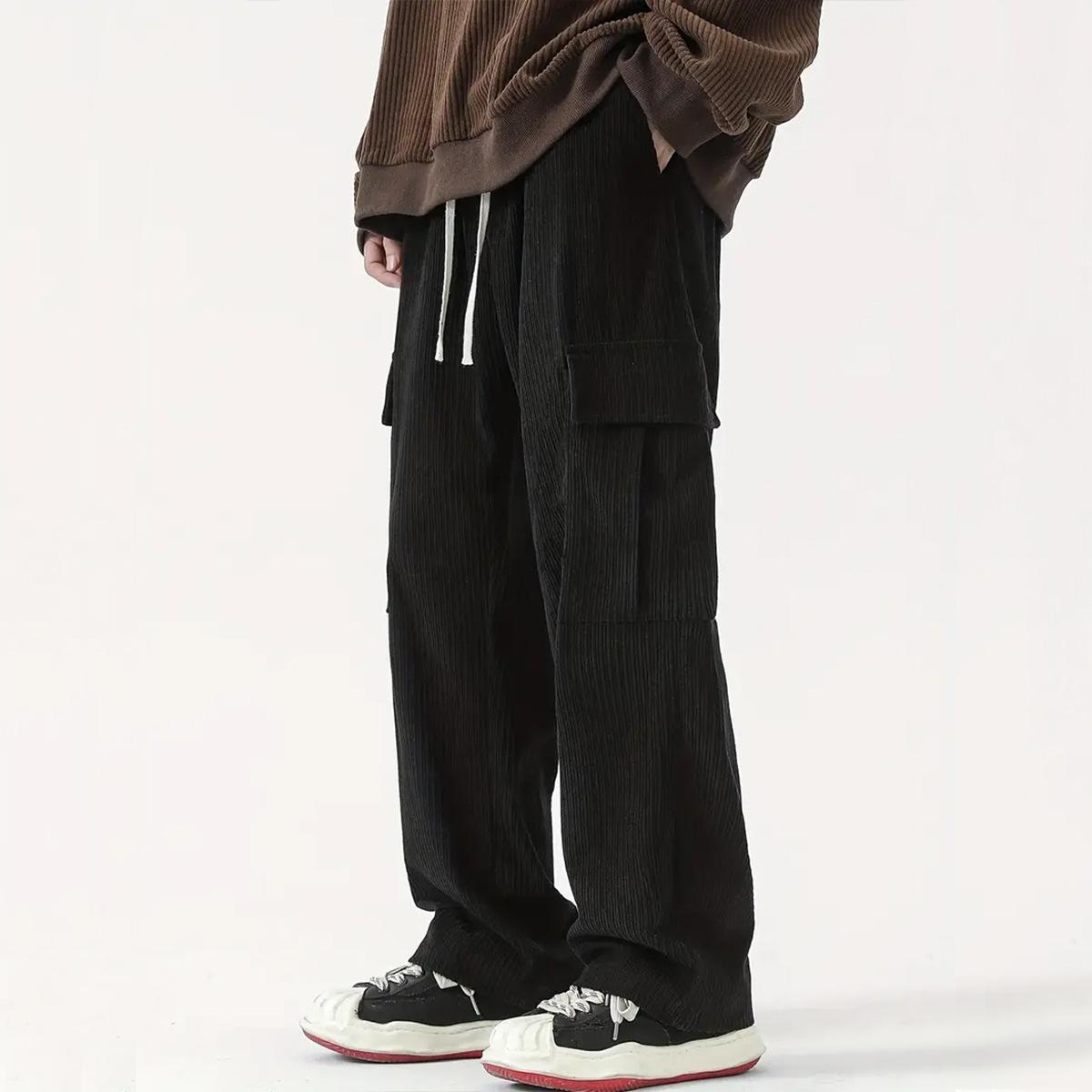 

Men s Corduroy Loose Wide Leg Straight Leg Casual Pants XXXL чорний