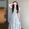 Beautiful Color Short-sleeved Dress Women 2026 Small Person Pleated Slimming Temperament Cake Long
