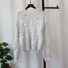 Autumn and Winter New Round Neck Sequined Hollow Sweater Pullover Loose Soft Waxy Gentle Knitted Sweater Top Women