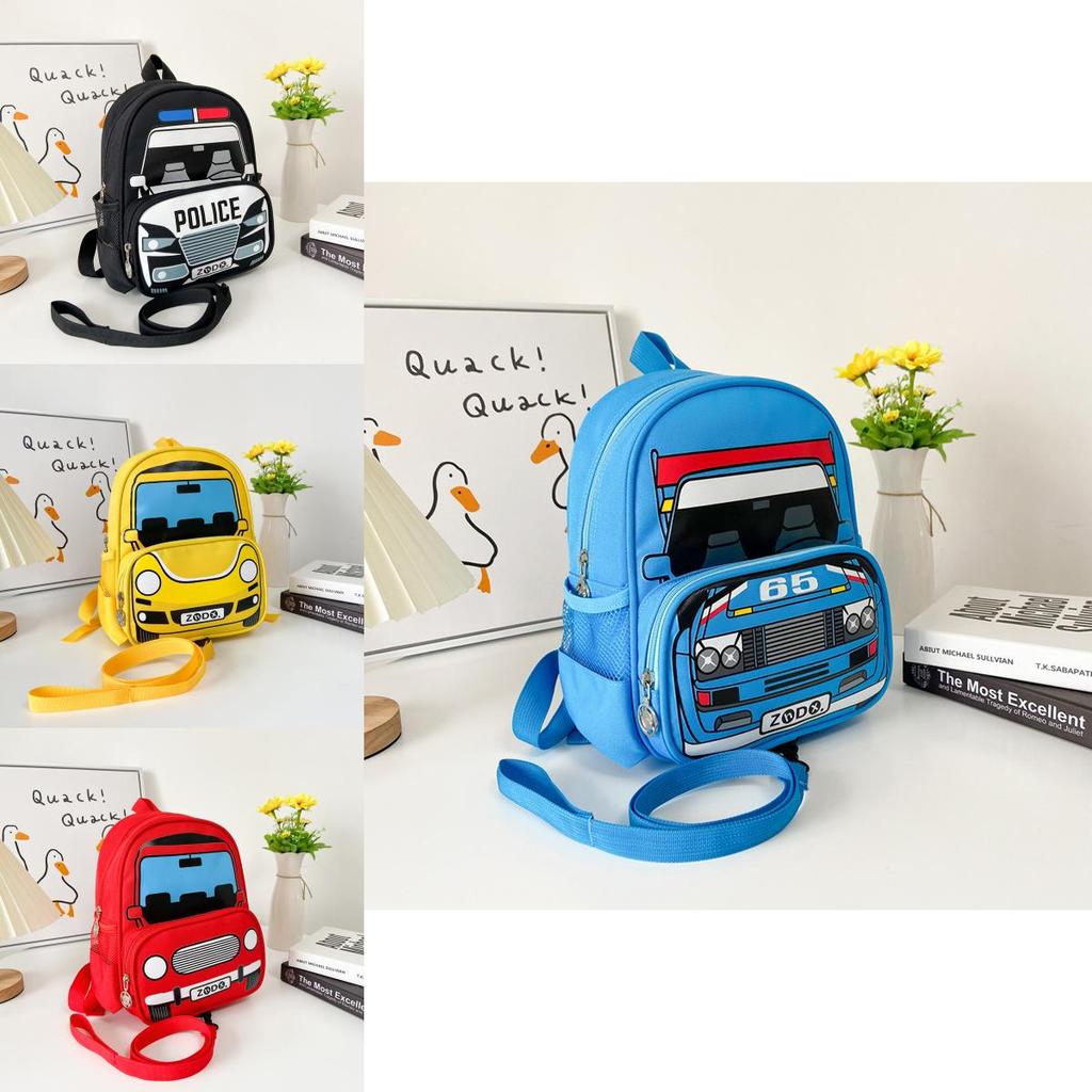 Canvas Kids School Backpack With Car And Unicorn Prints For Boys And Girls