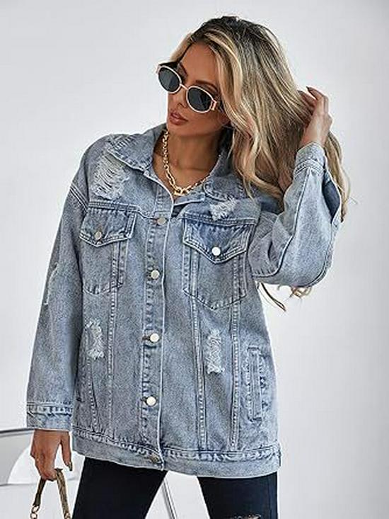 Women's Oversized Ripped Denim Boyfriend Jacket