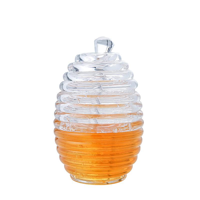 Honey Jar Large-Capacity Transparent Glass Honey Jar With Stirring Rod And Cover Honeycomb Shape Honey Containers Suitable