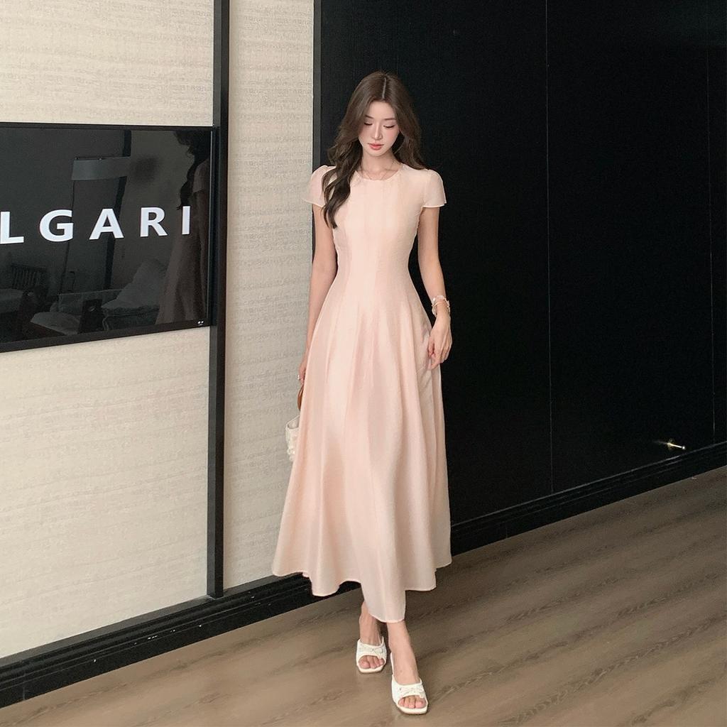 Summer New Korean-style Wrinkled Sleeveless Long Dress with Textured French Dress, Vacation and Travel Long Dress