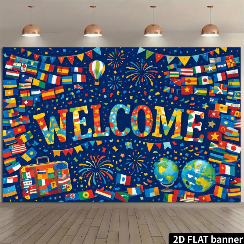 1pc 2D flat international welcome-themed backdrop suitable for events creating a friendly and welcoming atmosphere. (wsj)