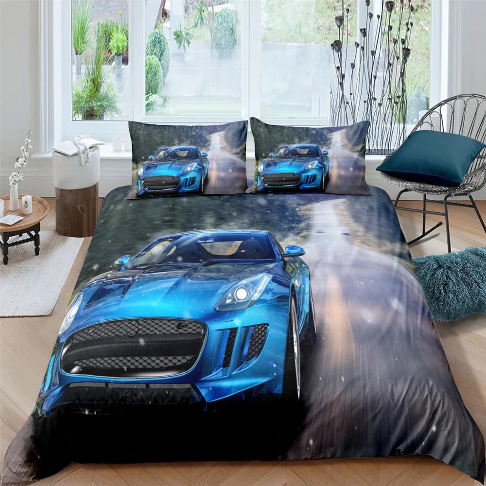 Racing Car Printed Duvet Cover with Pillowcase Bedding Set Single Double Twin Full Queen King Size 2/3pcs Polyester Quilt Cover