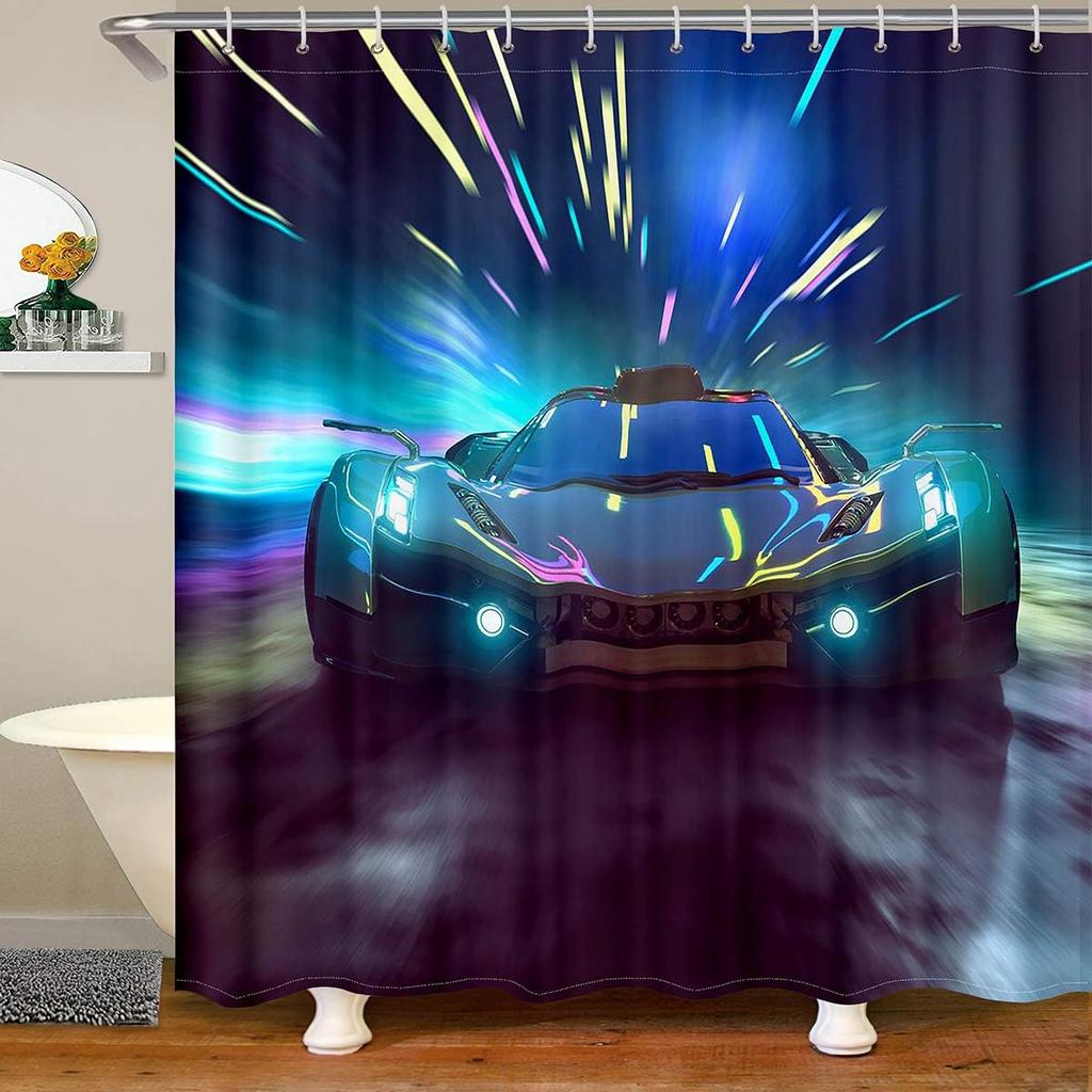 Outer Space Rocket Shower Curtain Galaxy Bath Curtain for Kids Boys Girl Cartoon Bathroom Accessories Universe Starry Sky
