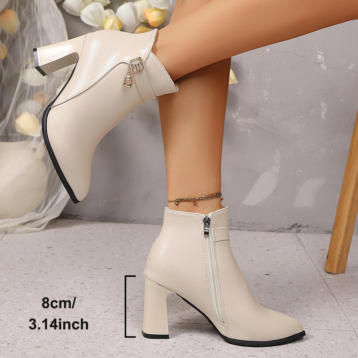 

High heeled short boots for autumn and winter 2026 new styles for women with thick heels leather boots for women 42 off білий колір