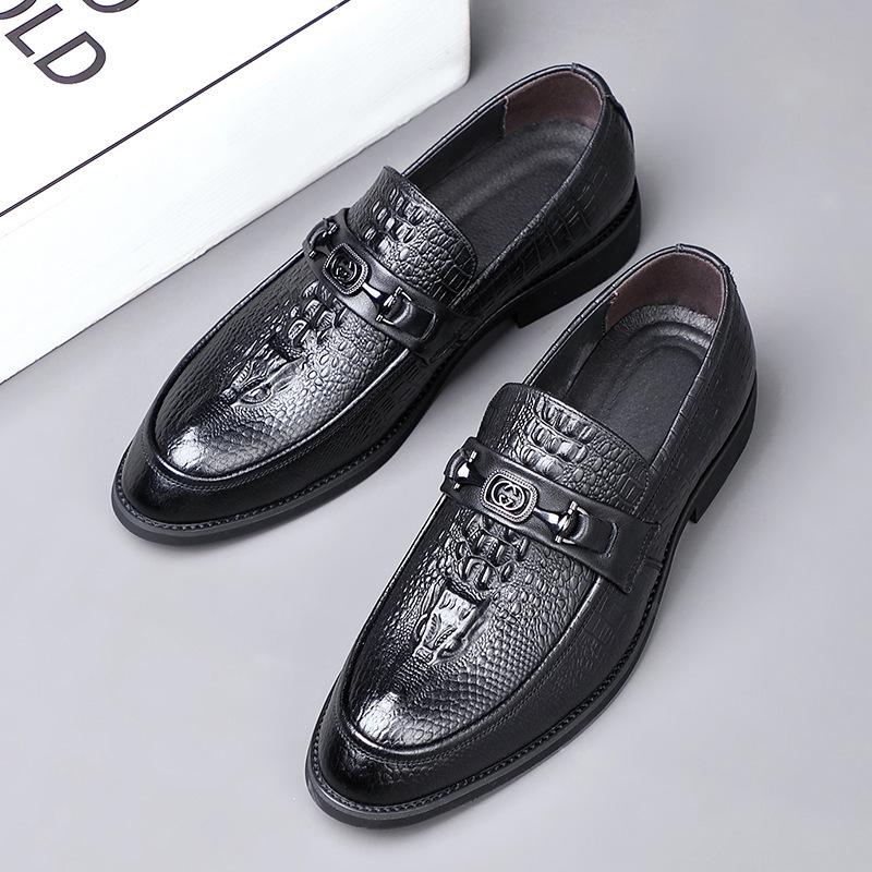 New first-layer cowhide men's casual leather shoes genuine leather business dress men's breathable single shoes pointed men's shoes