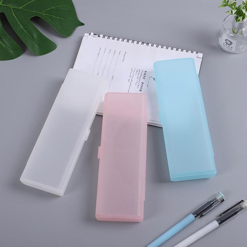 1PC Simple Pencil Cases For School Office Transparent Plastic Box Frosted Pink Green White Pens Storage Stationery Supplies